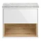 Haywood Gloss White / Natural Oak Wall Hung Countertop Vanity - 600mm w. Open Shelf + Bellato Grey Worktop Profile Large Image