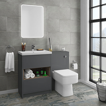 Haywood Grey Modern Sink Vanity Unit + Toilet Package - 600mm Vanity