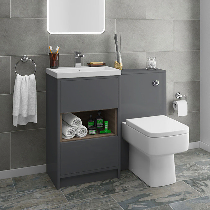 Haywood Grey 500mm Modern Sink Vanity Unit + Toilet Package Large Image