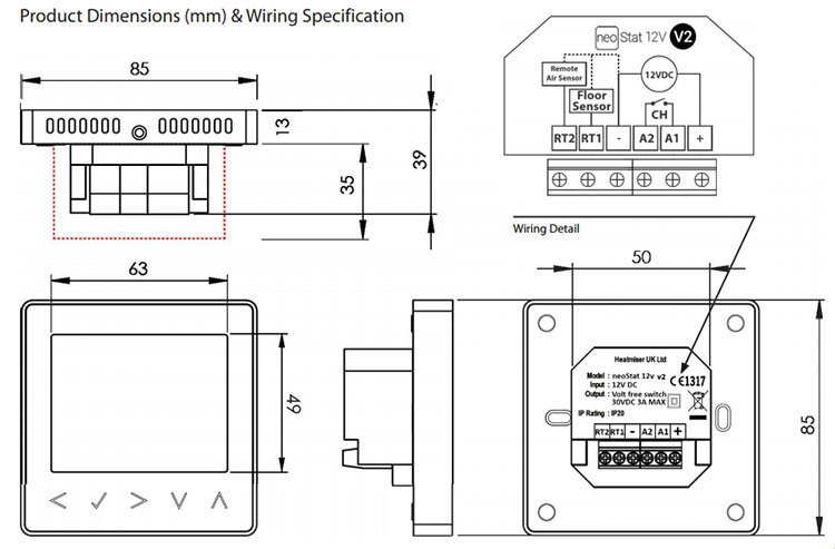 Heatmiser neoStat 12v V3 - Programmable Thermostat - Sapphire Black