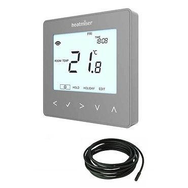 Heatmiser neoStat-e V2 - Electric Floor Heating Thermostat - Platinum Silver  Profile Large Image