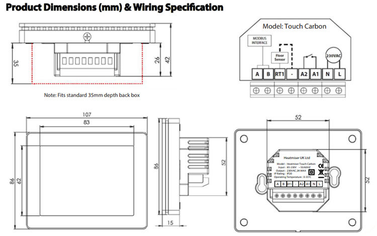 Heatmiser neoStat-e V3 - Electric Floor Heating Thermostat - Sapphire Black