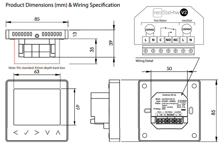 Heatmiser neoStat-hw V3 - Hot Water Programmer - Platinum Silver