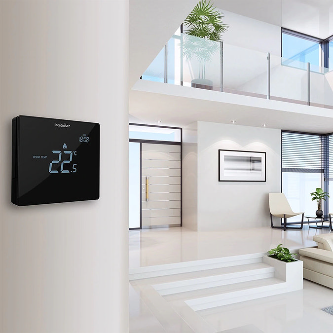 Heatmiser Touchscreen Electric Floor Thermostat - Touch-e Carbon  Feature Large Image