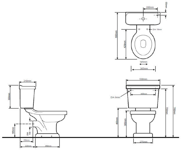 Heritage Belmonte Close Coupled Toilet with Traditional Chrome Lever