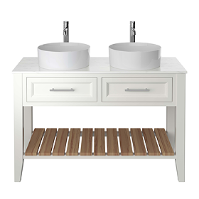 Heritage Broughton 1200mm Double Washstand Chantilly with White Marble Effect Worktop & Round Basins