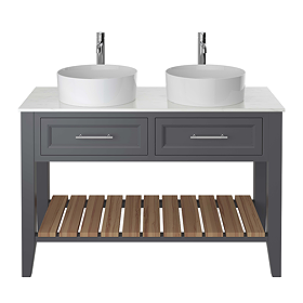 Heritage Broughton 1200mm Double Washstand Graphite with White Marble Effect Worktop & Round Basins