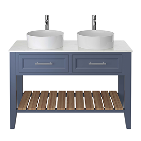 Heritage Broughton 1200mm Double Washstand Maritime Blue with White Marble Effect Worktop & Round Basins