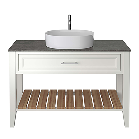 Heritage Broughton 1200mm Single Washstand Chantilly with Dark Concrete Effect Worktop & Oblong Basin