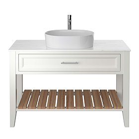 Heritage Broughton 1200mm Single Washstand Chantilly with White Marble Effect Worktop & Oblong Basin