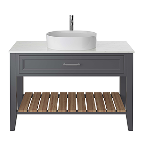 Heritage Broughton 1200mm Single Washstand Graphite with White Marble Effect Worktop & Oblong Basin