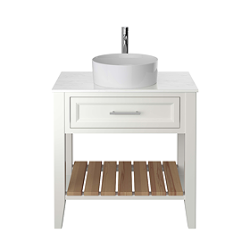 Heritage Broughton 800mm Washstand Chantilly with White Marble Effect Worktop & Round Basin