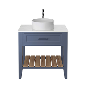 Heritage Broughton 800mm Washstand Maritime Blue with White Marble Effect Worktop & Round Basin