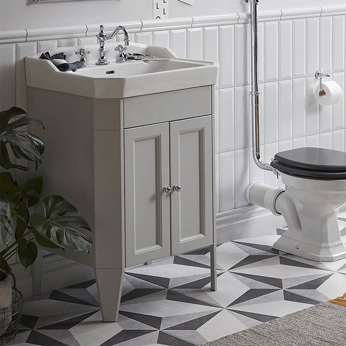 Heritage Caversham Granley Vanity Unit with Chrome Handles & Basin - Dove Grey Profile Large Image