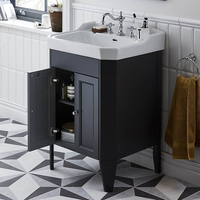 Heritage Caversham Granley Vanity Unit with Chrome Handles & Basin - Graphite  Feature Large Image