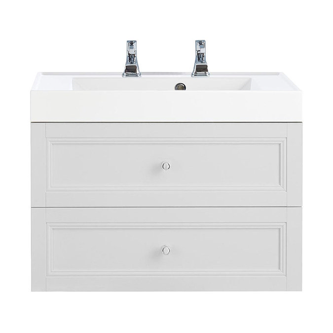 Heritage Caversham Two Drawer Wall Hung Vanity Unit & Basin with Chrome Handles - Dove Grey Large Im