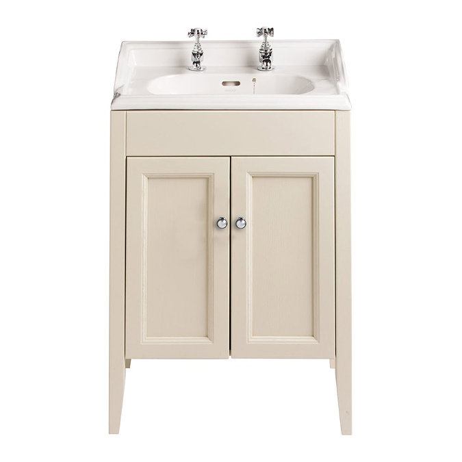 Heritage - Caversham Freestanding Dorchester Square Vanity Unit with Chrome Handles & Basin - Oyster