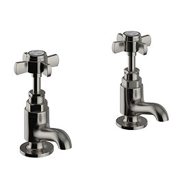 Heritage Dawlish Short Nose Basin Pillar Taps - Brushed Nickel