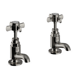 Heritage Dawlish Short Nose Basin Pillar Taps - Brushed Nickel
