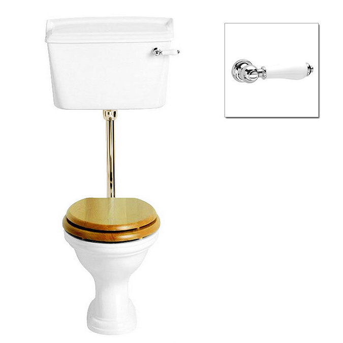 Heritage - Dorchester Low-level WC & Gold Flush Pack with Traditional Chrome Cistern Lever Large Ima