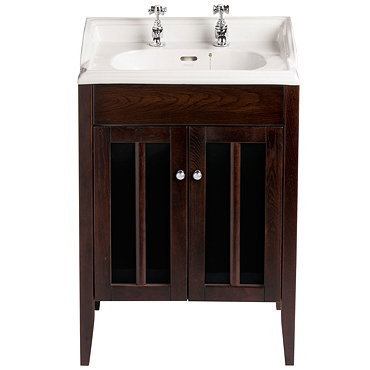 Heritage - Hidcote Freestanding Dorchester Square Vanity Unit with Chrome Handles & Basin - Walnut P