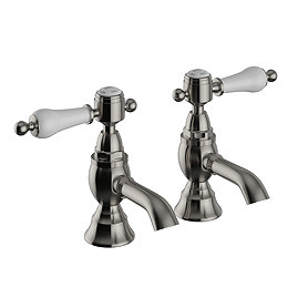 Heritage Glastonbury Basin Pillar Taps - Brushed Nickel