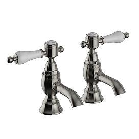 Heritage Glastonbury Basin Pillar Taps - Brushed Nickel