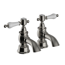 Heritage Glastonbury Bath Pillar Taps - Brushed Nickel - TGRCN01