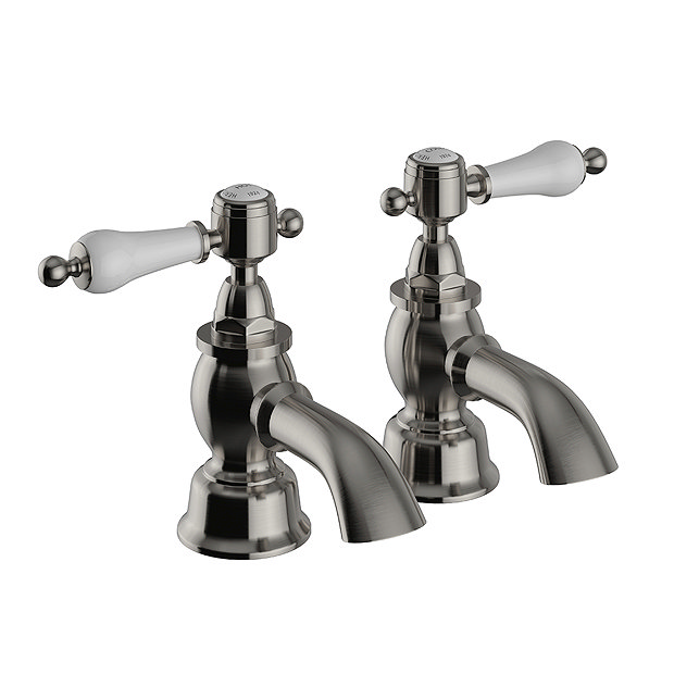 Heritage Glastonbury Bath Pillar Taps Brushed Nickel TGRCN01