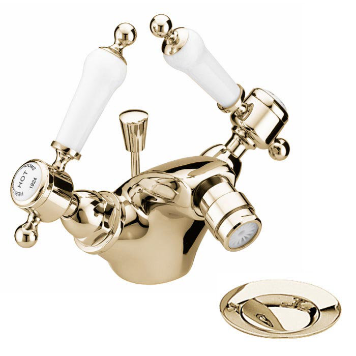 Heritage - Glastonbury Bidet Mixer with Pop-up Waste - Vintage Gold - TGRG05 Large Image