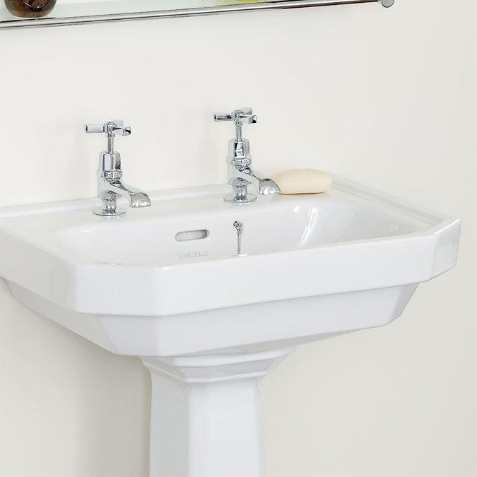 Heritage - Granley Deco 55cm 2TH Basin & Tall Pedestal Profile Large Image