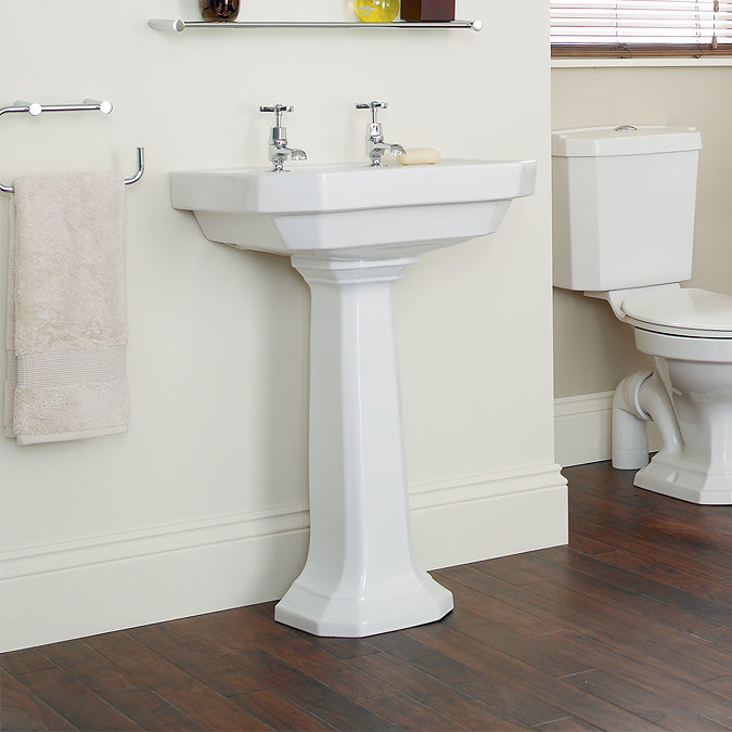 Heritage - Granley Deco 55cm 2TH Basin & Tall Pedestal Feature Large Image