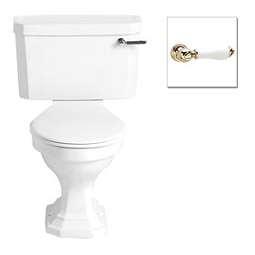 Heritage - Granley Deco Close Coupled Standard Height WC & Landscape Cistern with Traditional Gold C