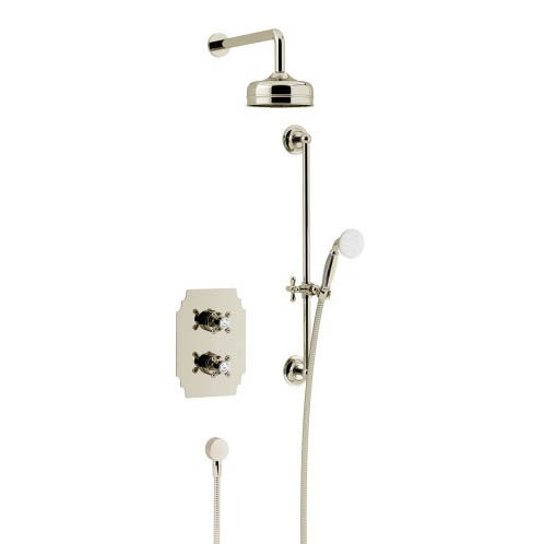 Heritage Hartlebury Recessed Shower with Premium Fixed Head and Flexible Riser Kit - Vintage Gold - 
