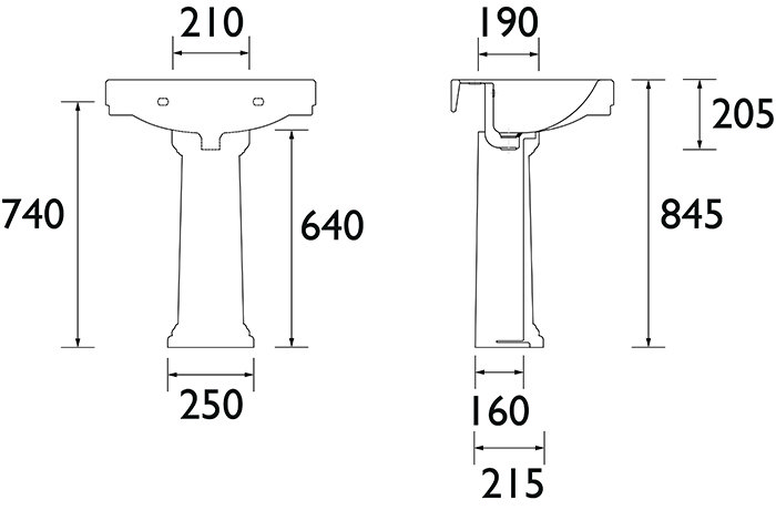 Heritage Hatton 630mm 2TH Basin + Full Pedestal