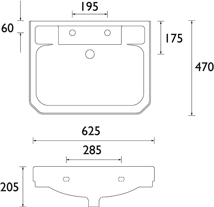 Heritage Hatton 630mm 2TH Basin + Full Pedestal