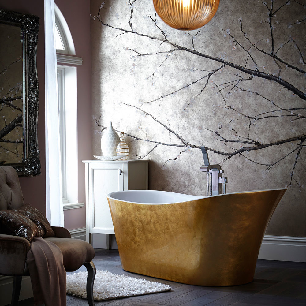 Heritage Holywell Freestanding Acrylic Bath (1710 x 745mm) - Gold Effect Feature Large Image
