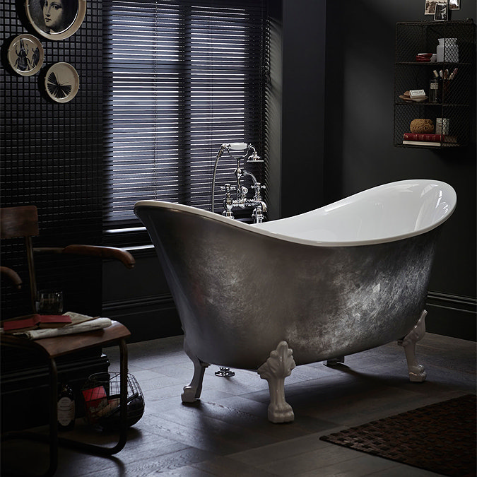 Heritage Lyddington Freestanding Acrylic Bath (1730 x 750mm) with Feet - Stainless Steel Effect Stan