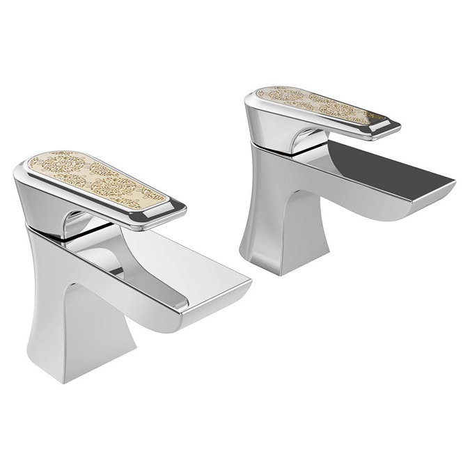 Heritage Lymington Lace Gold Basin Pillar Taps - TLYCG00 Large Image