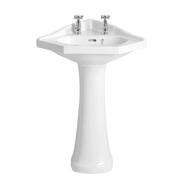Heritage Rhyland 2TH Corner Basin & Pedestal Victorian Plumbing