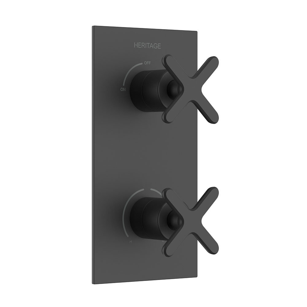 Heritage Salcombe 2 Outlet Twin Concealed Thermostatic Shower Valve - Matt Black