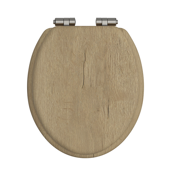 Heritage Soft Close Toilet Seat with Brushed Nickel Hinges - Oak