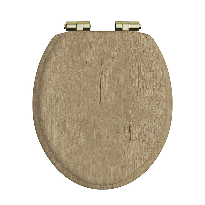 Heritage Soft Close Toilet Seat with Vintage Gold Hinges - Oak