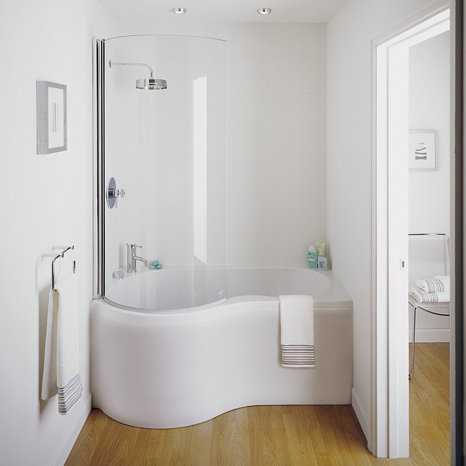 Heritage Unity Curved Shower Bath w Screen & White Front Panel - 1700mm Profile Large Image