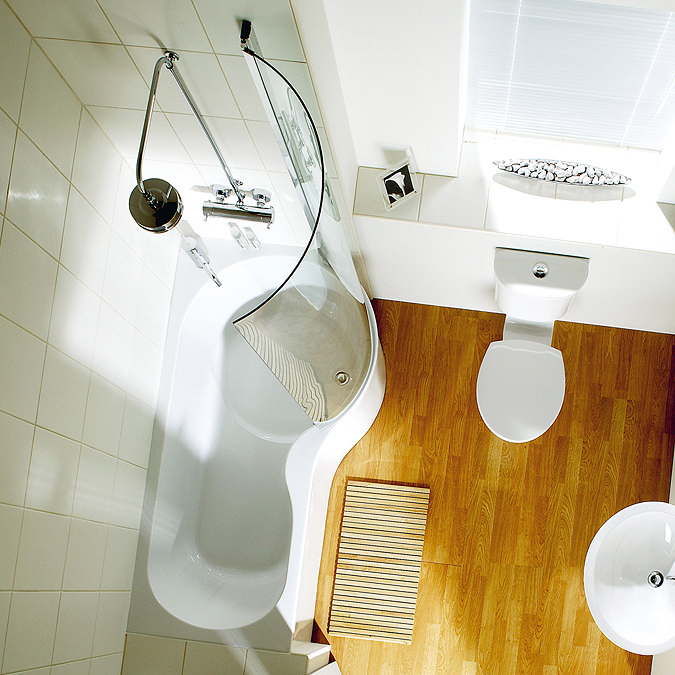 Heritage Unity Curved Shower Bath w Screen & White Front Panel - 1700mm Feature Large Image