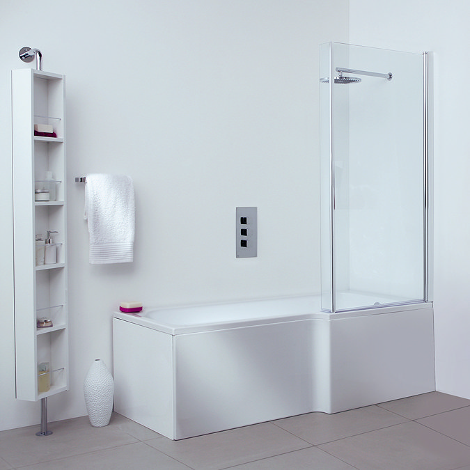 Heritage Venice Square Shower Bath w Screen & White Front Panel - 1700mm Profile Large Image