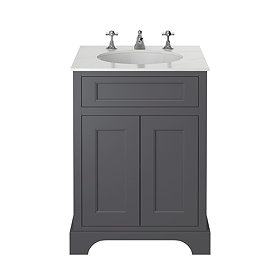 Heritage Wilton Graphite 600mm Freestanding Vanity with White Marble Effect Basin Top