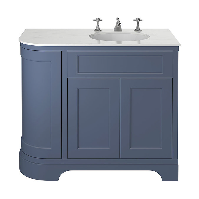 Heritage Wilton Maritime Blue 1000mm Corner RH Vanity with White Marble Effect Basin Top