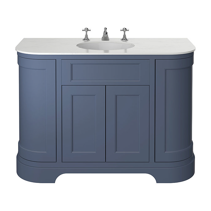 Heritage Wilton Maritime Blue 1200mm Curved Vanity with White Marble Effect Basin Top