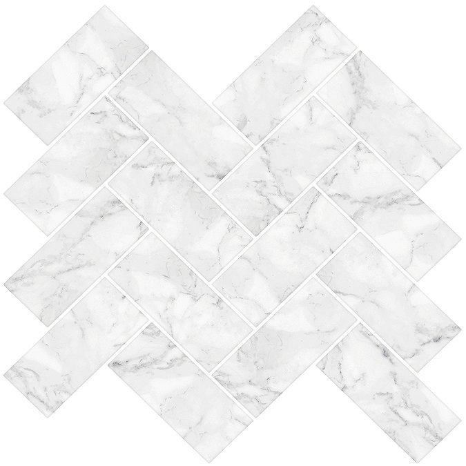 Herringbone Carrara Peel & Stick Backsplash Tiles - Pack of 4  Profile Large Image